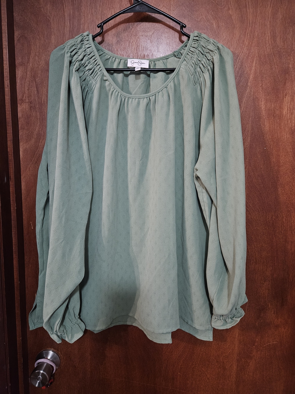 Jessica Simpson Sage Green Smocked Yoke Peasant Blouse